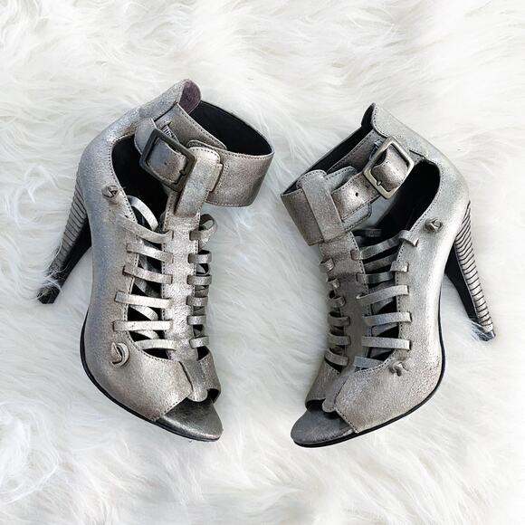 Elizabeth and James Luella Metallic Pewter Heeled Sandals - Picture 1 of 7